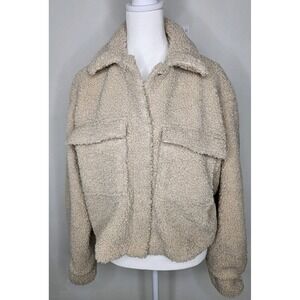 Dived By H&M Cropped Pixie Tan Teddy Jacket Women's Sz Sm Sherpa Fuzzy Soft Warm